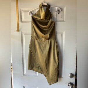 Elliatt green asymmetrical hem satin halter dress size S
